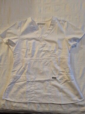Barco women's Medium fitted white scrub top VGUC